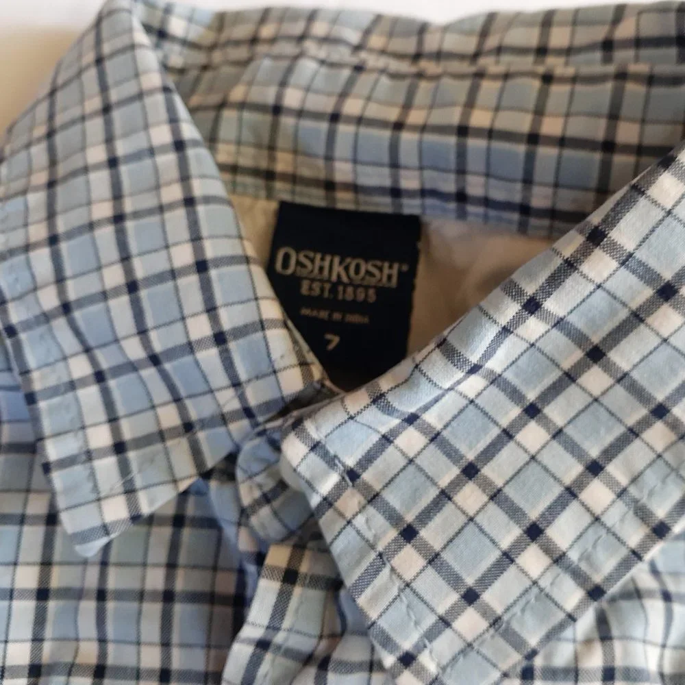 Oshkosh Boys Shirt Button Down Blue Long Sleeve Size 7